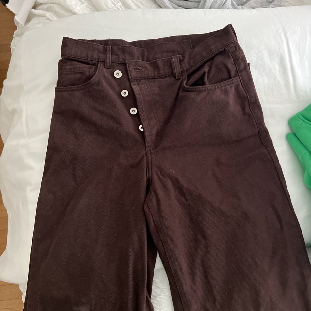 COLLUSION asymmetric straight leg brown jeans
